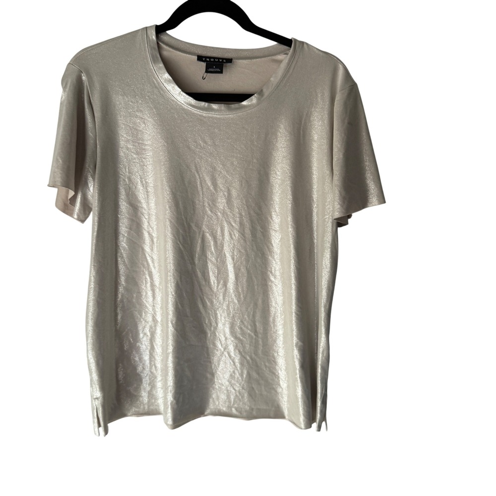 TROUVÉ Metallic Sheen Shimmer Short‎ Slv Top S Metallic Party Giong Out Swifty